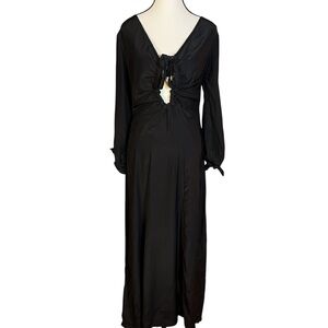 Natalie Martin Reese Maxi Dress Black 100% Silk Keyhole Neckline Size XS NWT